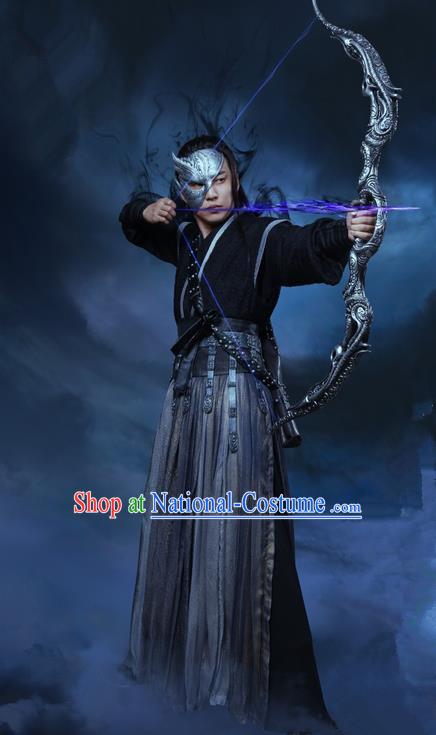 Traditional Ancient Chinese Swordsman Dress Clothing, Chinese Ancient Ming Dynasty Martial Arts Assassin Costume and Headpiece Complete Set for Men