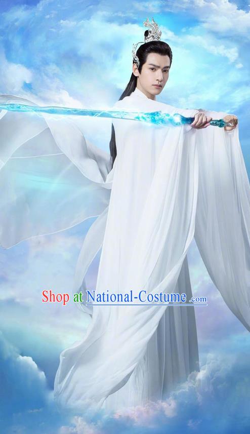 Traditional Ancient Chinese Kawaler Robe Clothing, Chinese Ancient Han Dynasty Swordsman Costume and Headpiece Complete Set