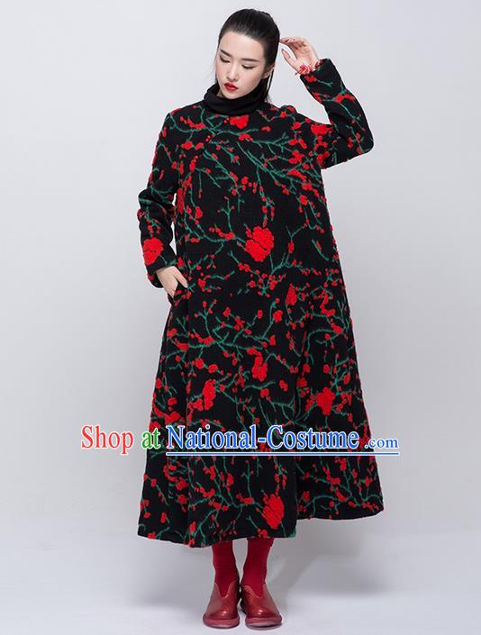 Traditional Chinese Costume Elegant Hanfu Woolen Dress, China Tang Suit Dress Clothing for Women