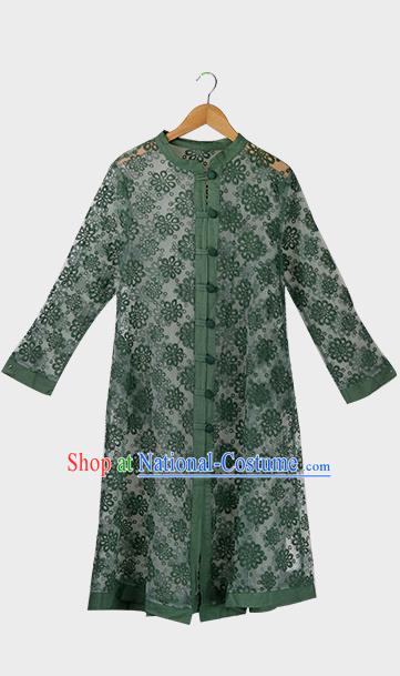 Traditional Ancient Chinese National Costume, Elegant Hanfu Embroidered Organza Coat, China Tang Suit Green Dust Coat for Women