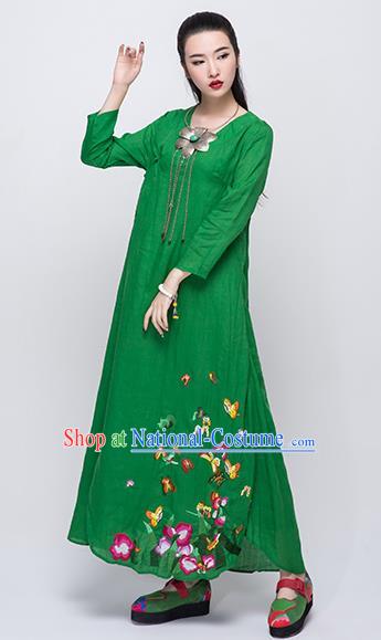 Traditional Chinese Costume Elegant Hanfu Embroidered Dress, China Tang Suit Green Qipao Dress Clothing for Women