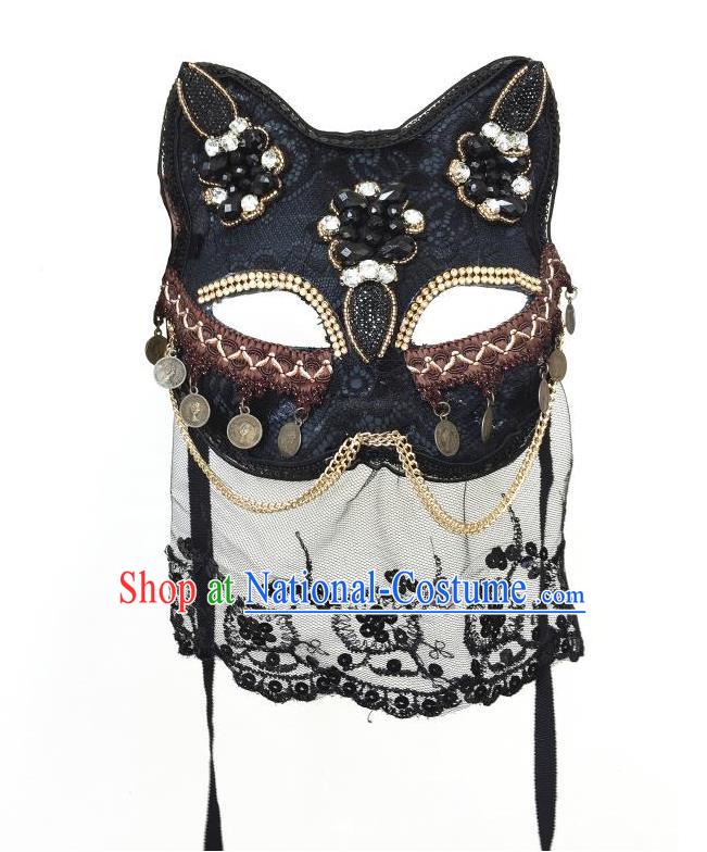 Top Grade Halloween Masquerade Accessories Crystal Mask, Brazilian Carnival Fox Mask Veil for Women