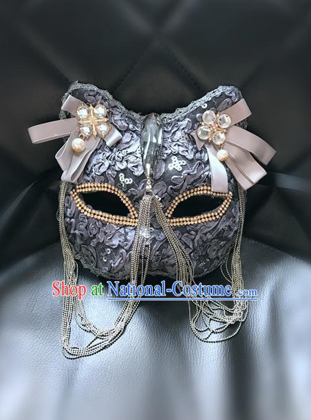 Top Grade Halloween Masquerade Accessories Crystal Mask, Brazilian Carnival Grey Cat Mask for Women