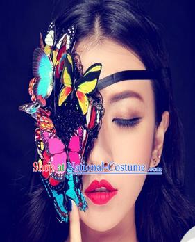 Top Grade Halloween Masquerade Ceremonial Occasions Handmade Model Show Colorful Butterfly Mask Headwear, Brazilian Carnival Half Mask for Women