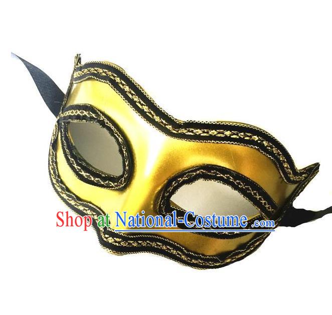 Top Grade Halloween Masquerade Ceremonial Occasions Handmade Model Show Mask Headwear, Brazilian Carnival Golden Mask for Men