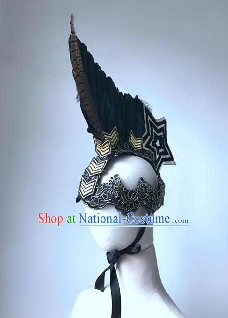 Top Grade Halloween Masquerade Ceremonial Occasions Handmade Model Show Baroque Hair Accessories Black Feather Headdress Hat for Men