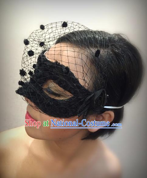 Top Grade Halloween Masquerade Ceremonial Occasions Handmade Model Show Gothic Black Veil Mask for Women