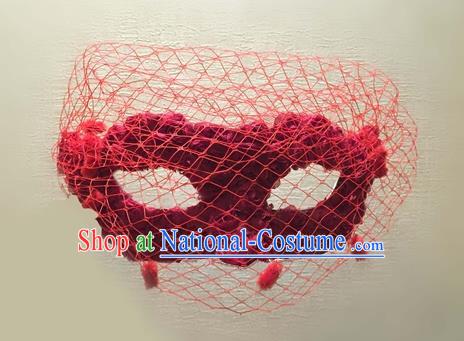 Top Grade Halloween Masquerade Ceremonial Occasions Handmade Model Show Gothic Red Veil Mask for Women