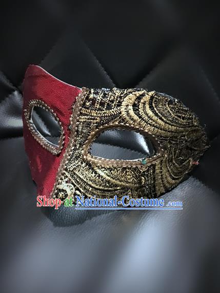 Top Grade Chinese Theatrical Luxury Headdress Ornamental Mask, Halloween Fancy Ball Ceremonial Occasions Handmade Golden and Red Blindfold for Men