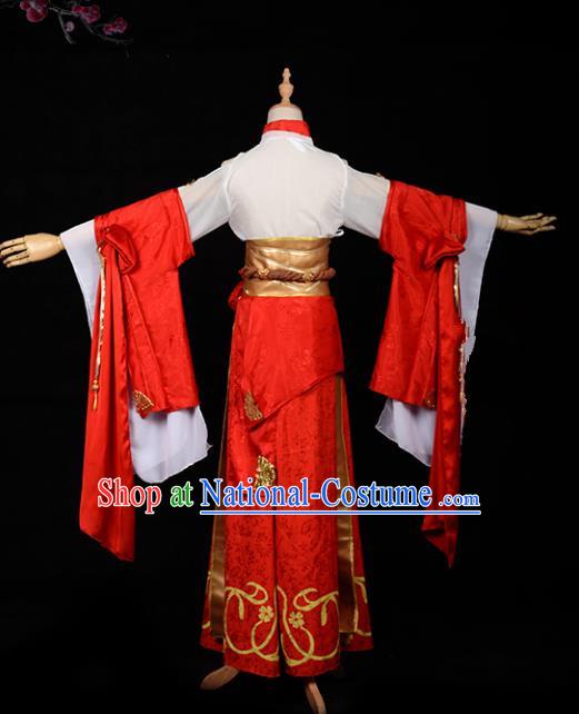 Chinese Ancient Cosplay Han Dynasty Royal Princess Costumes, Chinese Traditional Red Dress Clothing Chinese Cosplay Swordsman Costume for Women