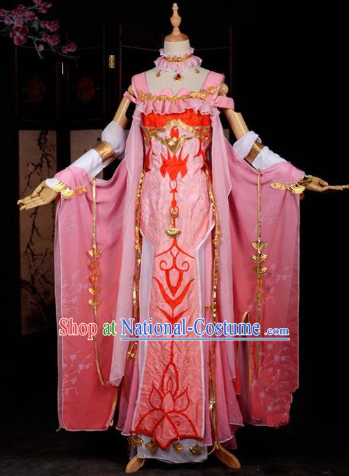 Chinese Ancient Cosplay Han Dynasty Royal Princess Costumes, Chinese Traditional Pink Dress Clothing Chinese Cosplay Swordsman Costume for Women