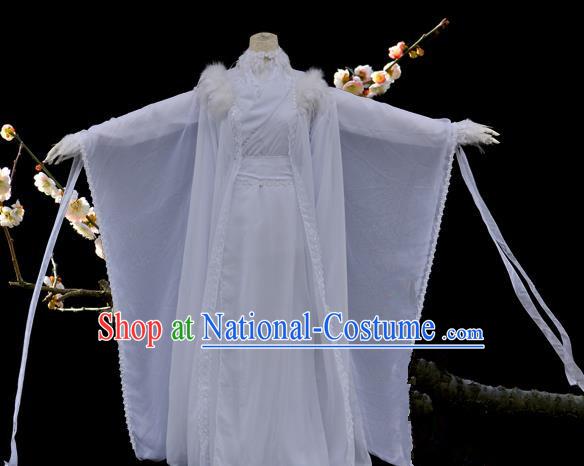 Chinese Ancient Cosplay Young Lady White Costumes, Chinese Traditional Dress Clothing Chinese Cosplay Princess Costume for Women