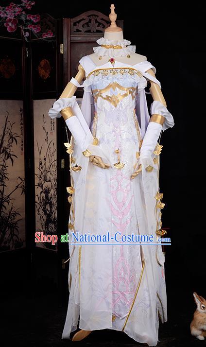 Chinese Ancient Cosplay Han Dynasty Royal Princess Costumes, Chinese Traditional White Dress Clothing Chinese Cosplay Swordsman Costume for Women