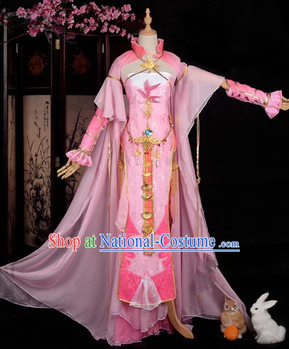 Chinese Ancient Cosplay Han Dynasty Imperial Concubine Costumes, Chinese Traditional Pink Dress Clothing Chinese Cosplay Swordsman Costume for Women