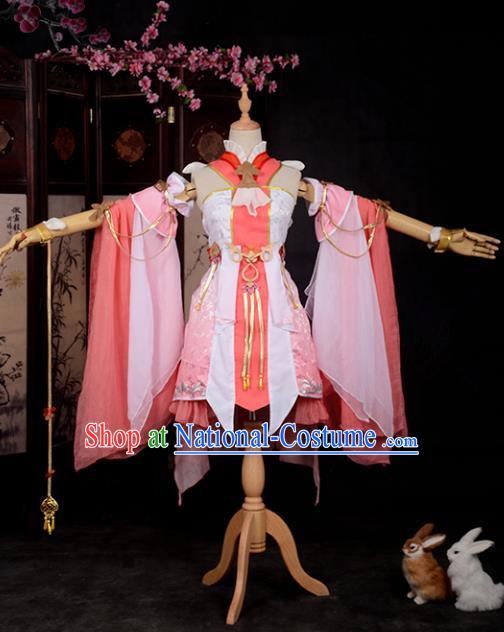 Chinese Ancient Cosplay Han Dynasty Young Lady Costumes, Chinese Traditional Pink Clothing Chinese Cosplay Swordsman Costume for Women