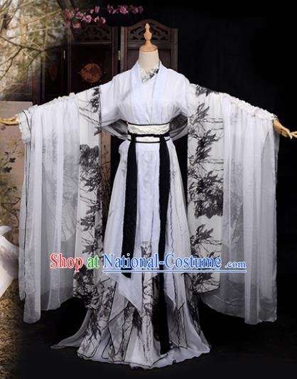 Chinese Ancient Cosplay Tang Dynasty Palace Lady Costumes, Chinese Traditional Printing Bamboo Hanfu Dress Clothing Chinese Cosplay Imperial Princess Costume for Women