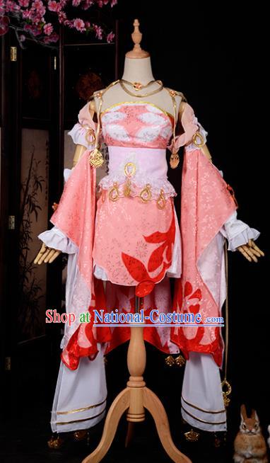 Chinese Ancient Cosplay Tang Dynasty Swordswoman Costumes, Chinese Traditional Pink Hanfu Dress Clothing Chinese Cosplay Imperial Princess Costume for Women