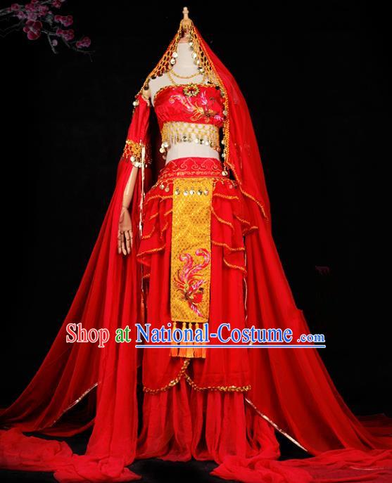 Chinese Ancient Cosplay Tang Dynasty Palace Lady Dance Costumes, Chinese Traditional Red Hanfu Dress Clothing Chinese Cosplay Imperial Princess Costume for Women