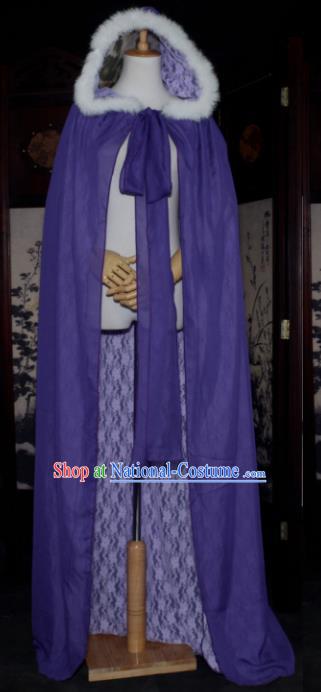 Chinese Ancient Cosplay Tang Dynasty Chivalrous Lady Fairy Cloak, Chinese Traditional Purple Hanfu Cape Clothing Chinese Cosplay Swordswoman Costume for Women