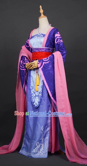 Chinese Ancient Cosplay Tang Dynasty Princess Costumes, Chinese Traditional Purple Dress Clothing Chinese Cosplay Palace Lady Costume for Women