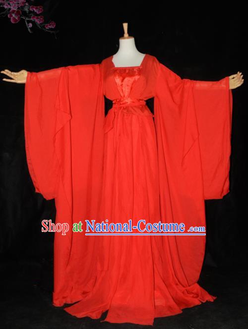 Chinese Ancient Cosplay Tang Dynasty Princess Wedding Costumes, Chinese Traditional Red Fairy Dress Clothing Chinese Cosplay Palace Lady Costume for Women