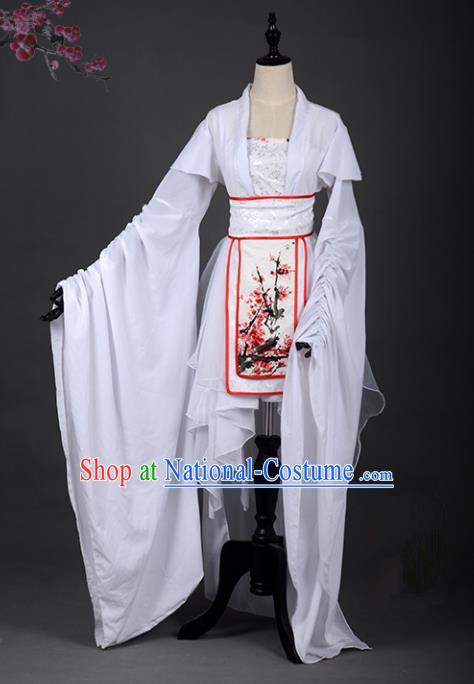 Chinese Ancient Cosplay Han Dynasty Young Lady Costumes, Chinese Traditional Embroidery Plum Blossom Hanfu Dress Clothing Chinese Cosplay Fairy Costume for Women