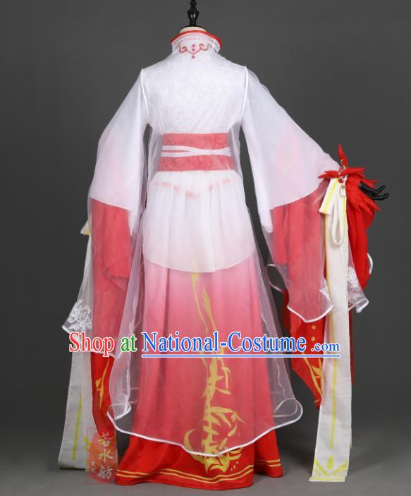 Chinese Ancient Cosplay Han Dynasty Princess Wedding Costumes, Chinese Traditional Embroidery Red Hanfu Dress Clothing Chinese Swordswoman Costume for Women