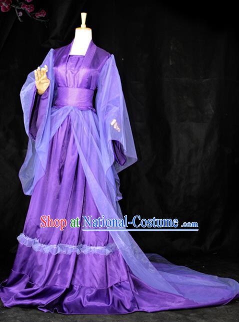 Chinese Ancient Cosplay Tang Dynasty Imperial Consort Costumes, Chinese Traditional Hanfu Purple Dress Clothing Chinese Palace Lady Costume for Women