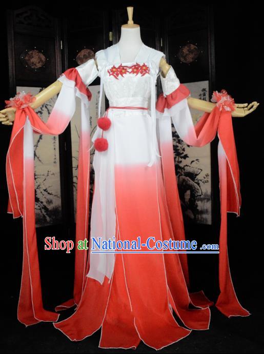 Chinese Ancient Cosplay Tang Dynasty Princess Fairy Costumes, Chinese Traditional Hanfu Red Dress Clothing Chinese Palace Lady Dance Costume for Women