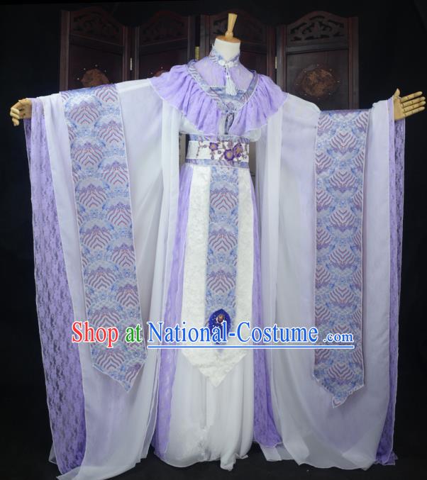 Chinese Ancient Cosplay Tang Dynasty Princess Fairy Lilac Dress, Chinese Traditional Hanfu Clothing Chinese Palace Lady Dance Costume for Women