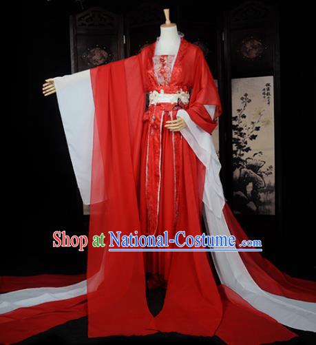 Chinese Ancient Cosplay Tang Dynasty Princess Fairy Wedding Red Dress, Chinese Traditional Hanfu Clothing Chinese Palace Lady Costume for Women