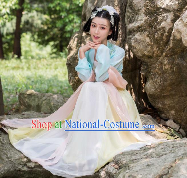 Traditional Ancient Chinese Tang Dynasty Imperial Princess Costume Embroidery Elegant Hanfu Clothing, Chinese Palace Lady Dance Dress for Women