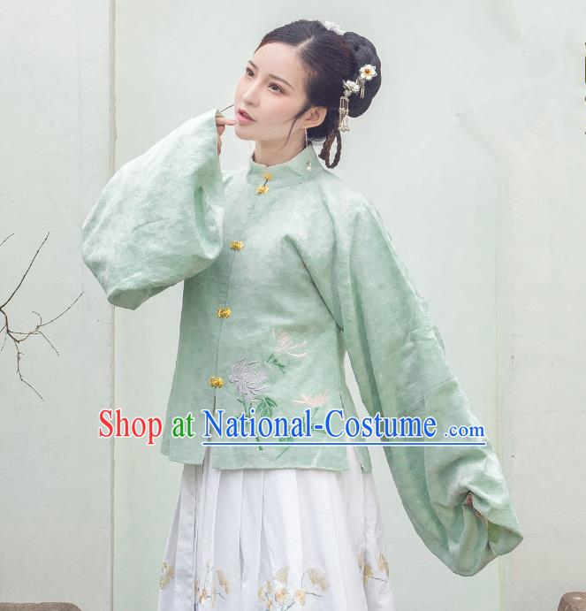 Traditional Ancient Chinese Ming Dynasty Imperial Concubine Costume Embroidery Plated Button Blouse, Chinese Palace Lady Sleeve Placket Upper Outer Garment for Women