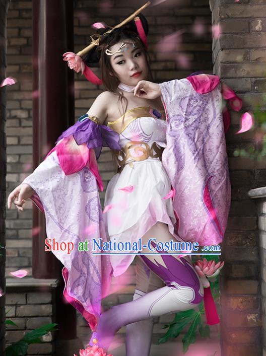 Chinese Ancient Cosplay Tang Dynasty Chivalrous Lady Purple Dress, Chinese Traditional Hanfu Clothing Chinese Princess Fairy Costume for Women