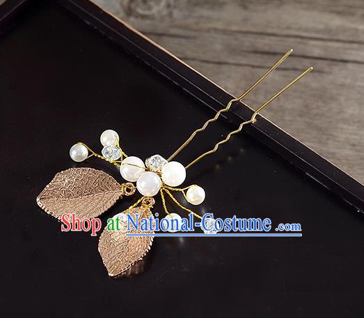 Traditional Handmade Chinese Ancient Classical Wedding Hair Accessories Bride Leaf Hair Stick, China Princess Hairpins Headwear for Women