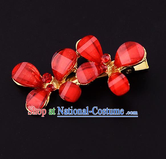 Traditional Handmade Chinese Ancient Classical Wedding Hair Accessories Bride Red Flowers Hair Stick, China Princess Hairpins Headwear for Women