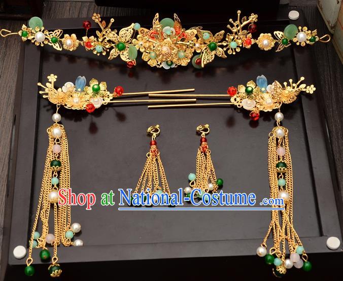 Traditional Handmade Chinese Ancient Classical Hair Accessories Xiuhe Suit Barrettes Hairpin, Step Shake Hair Sticks Hair Jewellery, Hair Fascinators Hairpins for Women