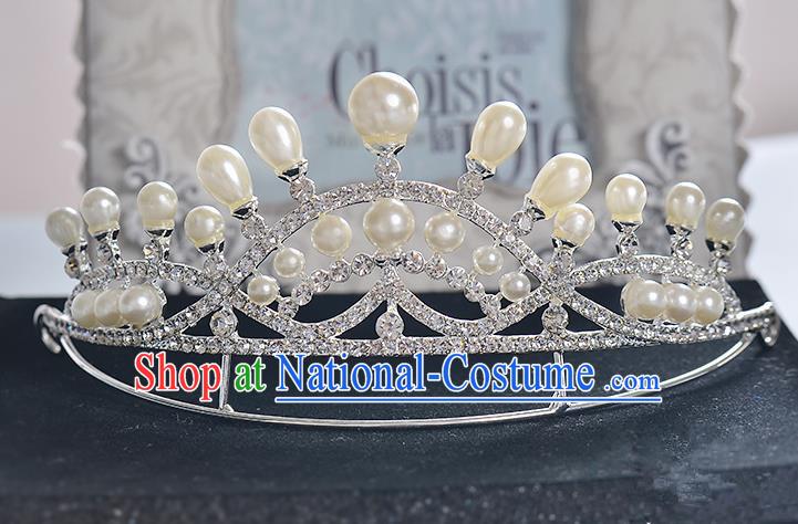 Top Grade Handmade Chinese Classical Hair Accessories Baroque Style Crystal Pearl Princess Royal Crown, Hair Sticks Hair Jewellery Hair Clasp for Women