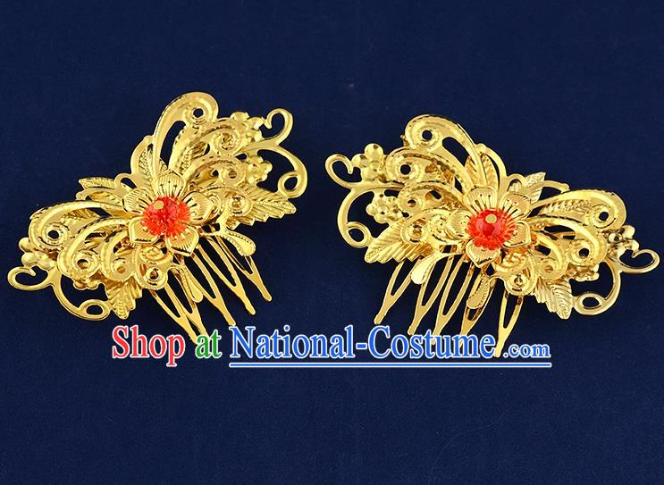 Traditional Handmade Chinese Ancient Classical Hair Accessories Xiuhe Suit Golden Butterfly Flower Hairpin Hair Comb, Hair Sticks Hair Jewellery Hair Fascinators for Women