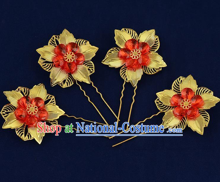 Traditional Handmade Chinese Ancient Classical Hair Accessories Xiuhe Suit Red Beads Flower Hairpin Hair Comb, Hair Sticks Hair Jewellery Hair Fascinators for Women