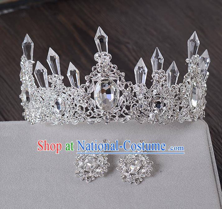 Top Grade Handmade Chinese Classical Hair Accessories Baroque Style Crystal Queen Royal Crown and Earrings, Hair Sticks Hair Jewellery Hair Clasp for Women