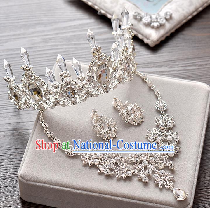 Top Grade Handmade Chinese Classical Hair Accessories Baroque Style Crystal Queen Royal Crown and Necklace Earrings, Hair Sticks Hair Jewellery Hair Clasp for Women