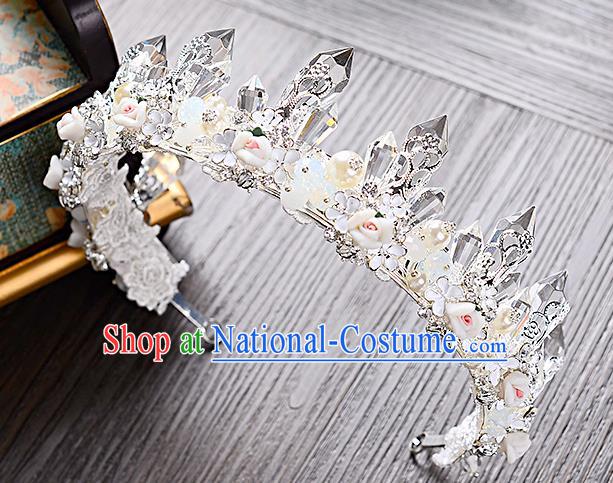 Top Grade Handmade Chinese Classical Hair Accessories Baroque Style Crystal Pearls Royal Crown, Hair Sticks Hair Jewellery Hair Clasp for Women