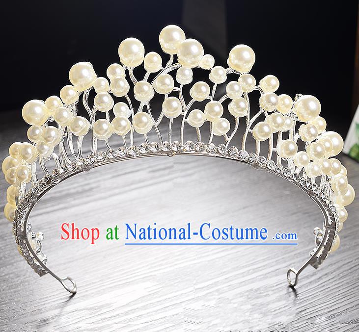 Top Grade Handmade Chinese Classical Hair Accessories Baroque Style Headband White Pearls Princess Royal Crown, Hair Sticks Hair Jewellery Hair Clasp for Women