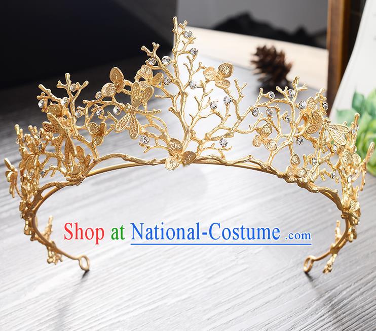 Top Grade Handmade Chinese Classical Hair Accessories Baroque Style Headband Golden Dragonfly Princess Royal Crown, Hair Sticks Hair Jewellery Hair Clasp for Women