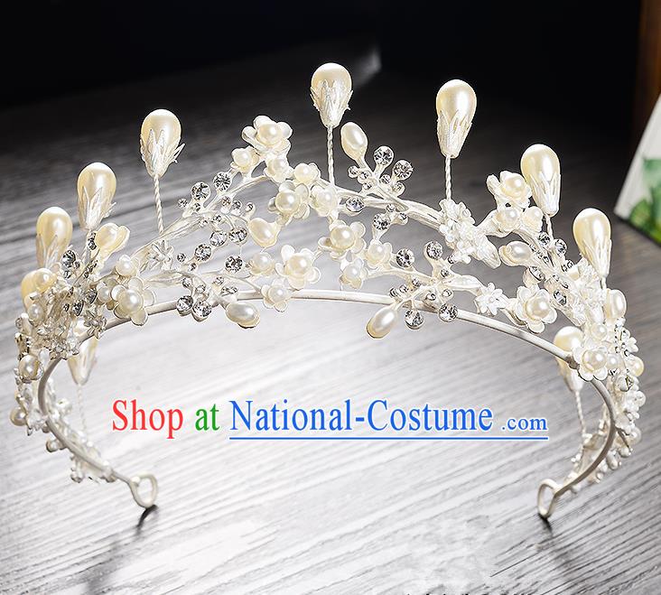 Top Grade Handmade Chinese Classical Hair Accessories Baroque Style Headband White Pearls Princess Royal Crown, Hair Sticks Hair Jewellery Hair Clasp for Women