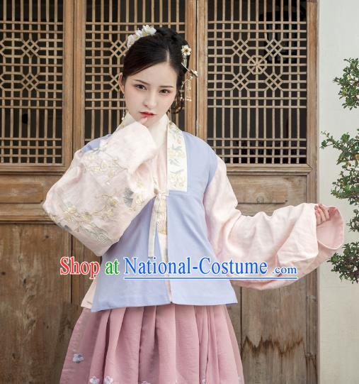 Traditional Ancient Chinese Ming Dynasty Embroidery Costume Upper Outer Garment, Chinese Palace Lady Hanfu Dress Sleeveless Over-dress for Women