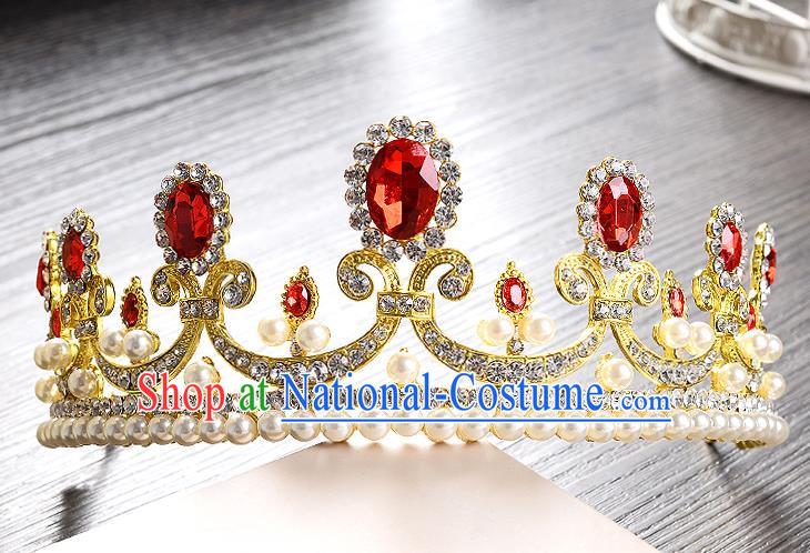 Top Grade Handmade Chinese Classical Hair Accessories Baroque Style Headband Red Crystal Princess Royal Crown, Hair Sticks Hair Jewellery Hair Clasp for Women