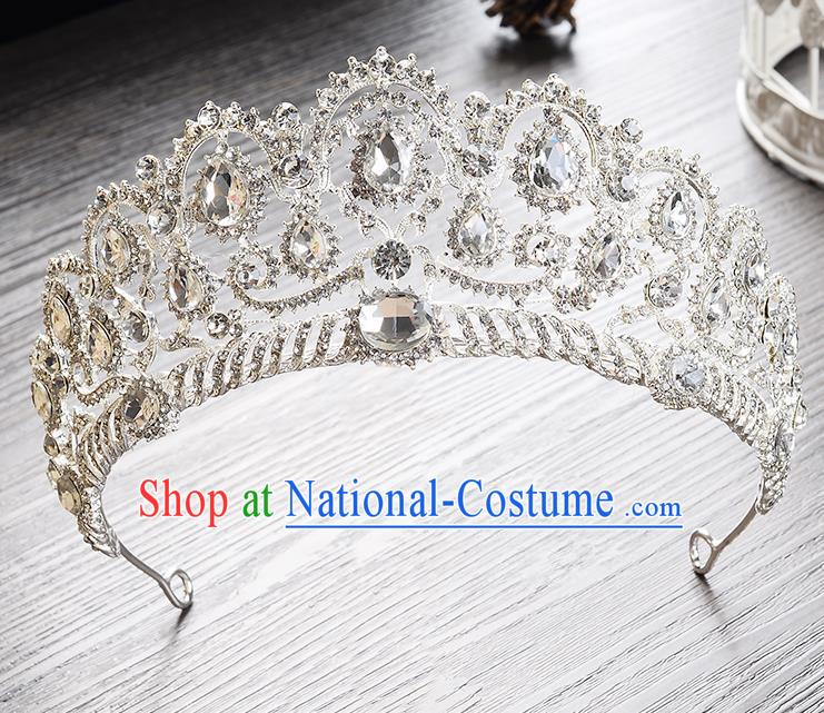 Top Grade Handmade Chinese Classical Hair Accessories Baroque Style Headband White Crystal Princess Royal Crown, Hair Sticks Hair Jewellery Hair Clasp for Women