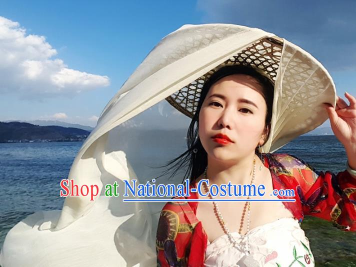 Traditional Handmade Chinese Swordsman Curtained Hat Hair Accessories, China Ancient Bamboo Hat Headwear for Women for Men